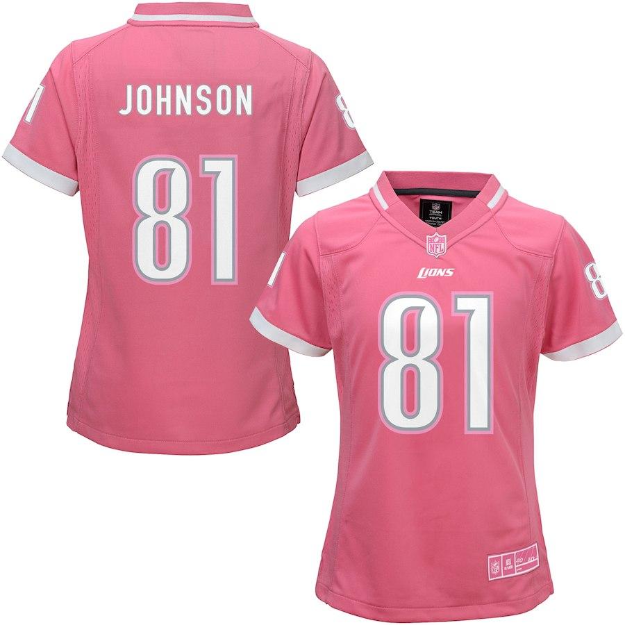 Girls Youth Detroit Lions Calvin Johnson Pink Bubble Gum Jersey