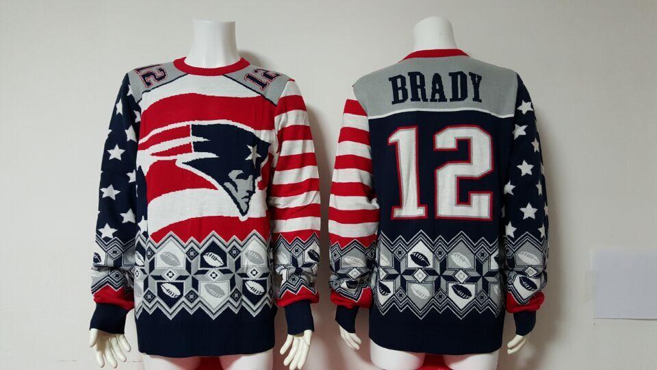 New England Patriots #12 BRADY Navy And Red Ugly Sweater Super Bowl