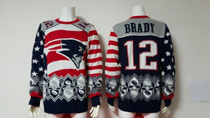 New England Patriots #12 BRADY Navy And Red Ugly Sweater Super Bowl