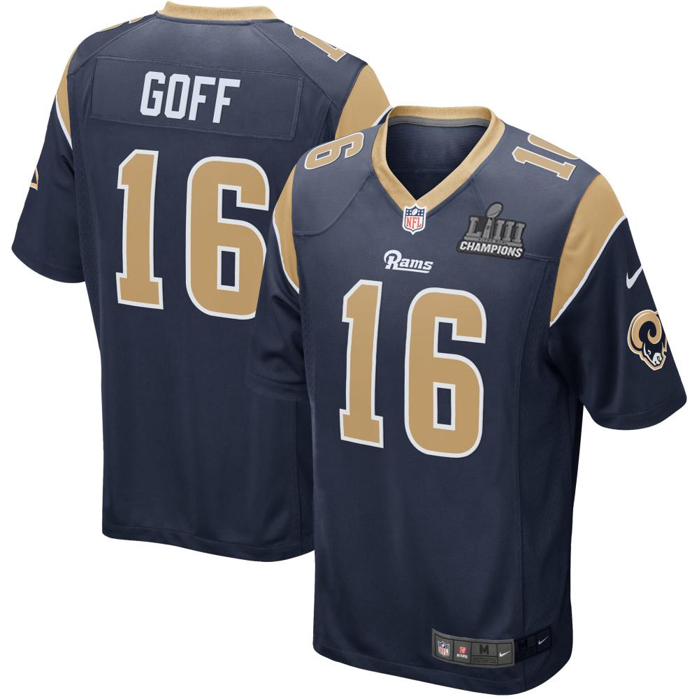 JARED GOFF LOS ANGELES RAMS SUPER BOWL LIII 53 CHAMPIONS PATCH FOOTBALL MEN'SJERSEY - NAVY - 2019