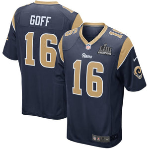 JARED GOFF LOS ANGELES RAMS SUPER BOWL LIII 53 CHAMPIONS PATCH FOOTBALL MEN'SJERSEY - NAVY - 2019