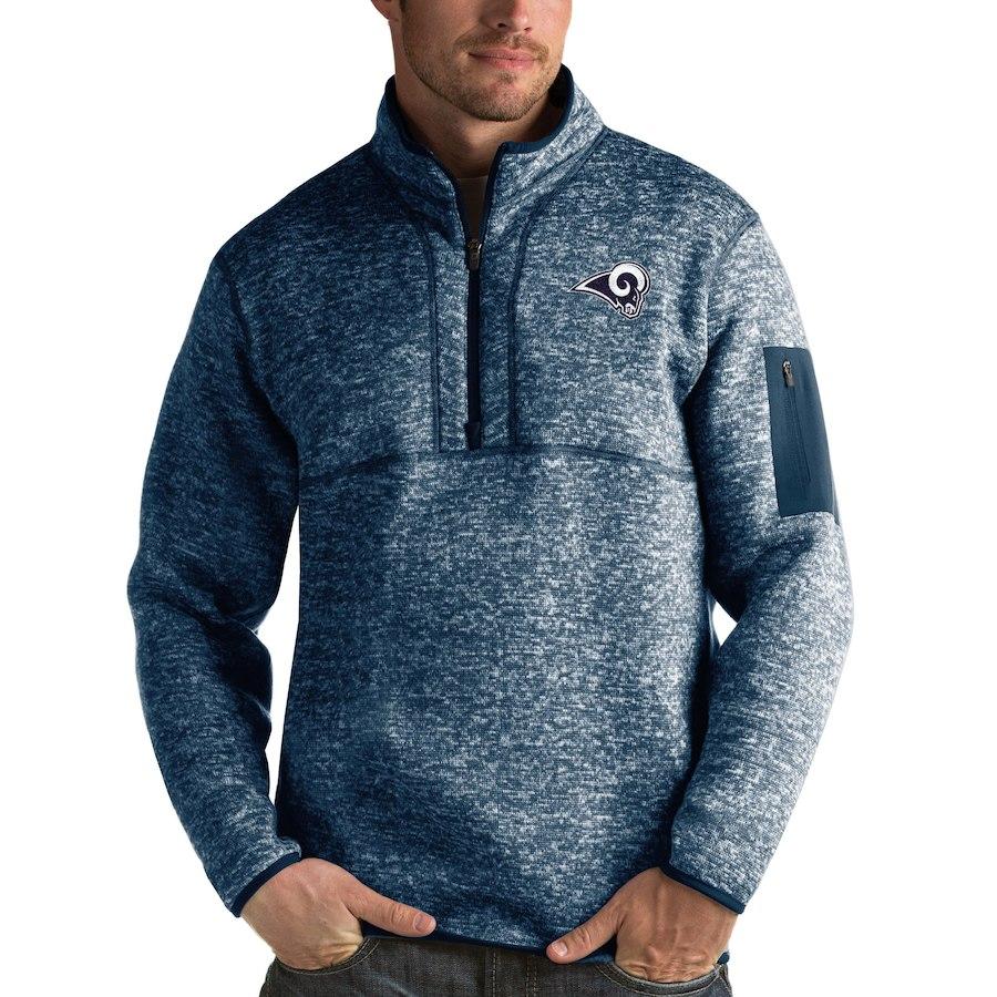 LOS ANGELES RAMS SUPER BOWL ANTIGUA FORTUNE QUARTER-ZIP PULLOVER JACKET – NAVY