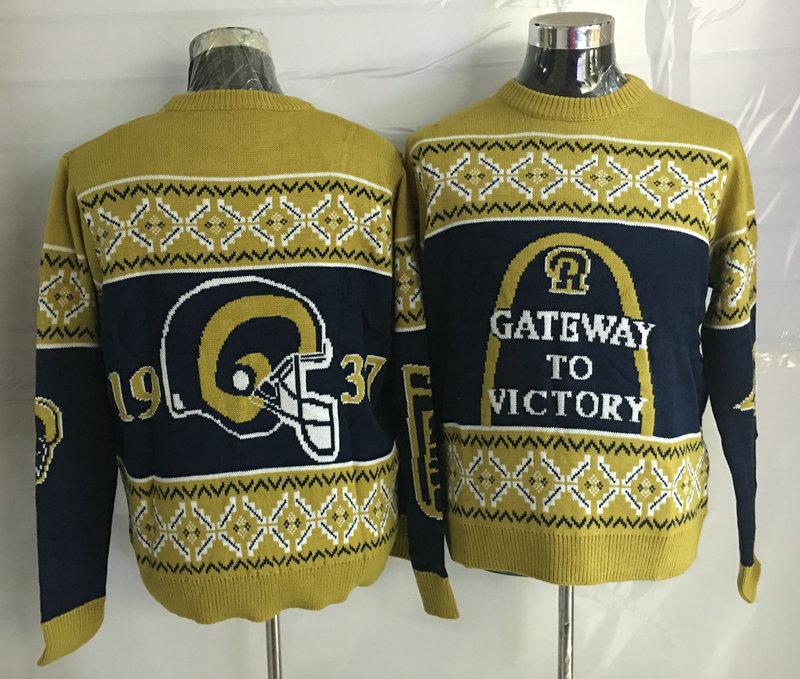 LOS ANGELES RAMS SUPER BOWL BROWN AND NAVY UGLY SWEATER