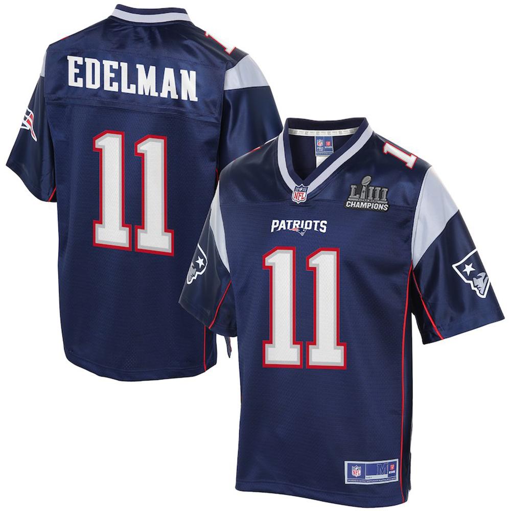 Julian Edelman New England Patriots Super Bowl LIII 53 Champions Patch Football Men'sJersey - Navy Blue - 2019