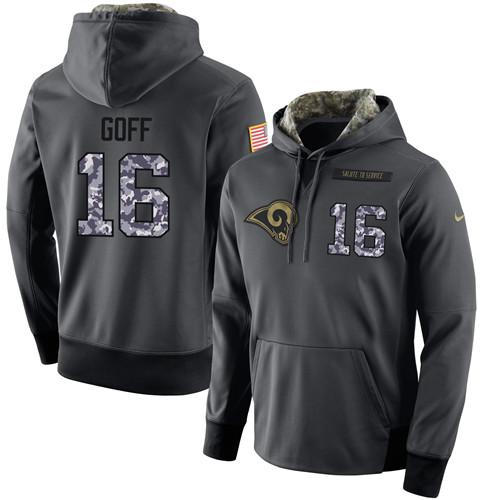 LOS ANGELES RAMS SUPER BOWL #16 GOFF STITCHED BLACK ANTHRACITE SALUTE TO SERVICE PLAYER PERFORMANCE HOODIE