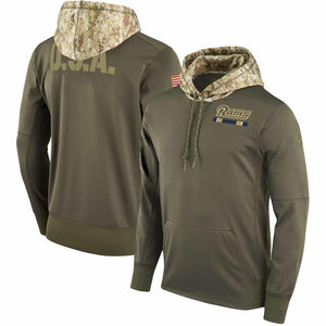 MEN'S LOS ANGELES RAMS SUPER BOWL OLIVE SALUTE TO SERVICE SIDELINE THERMA PULLOVER HOODIE