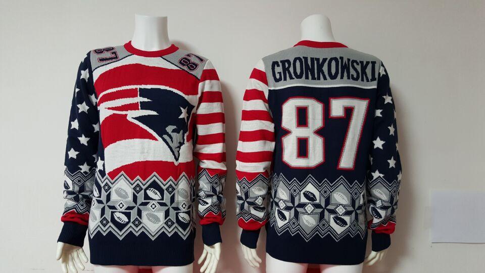 New England Patriots #87 GRONKOWSKI Navy And Red Ugly Sweater Super Bowl