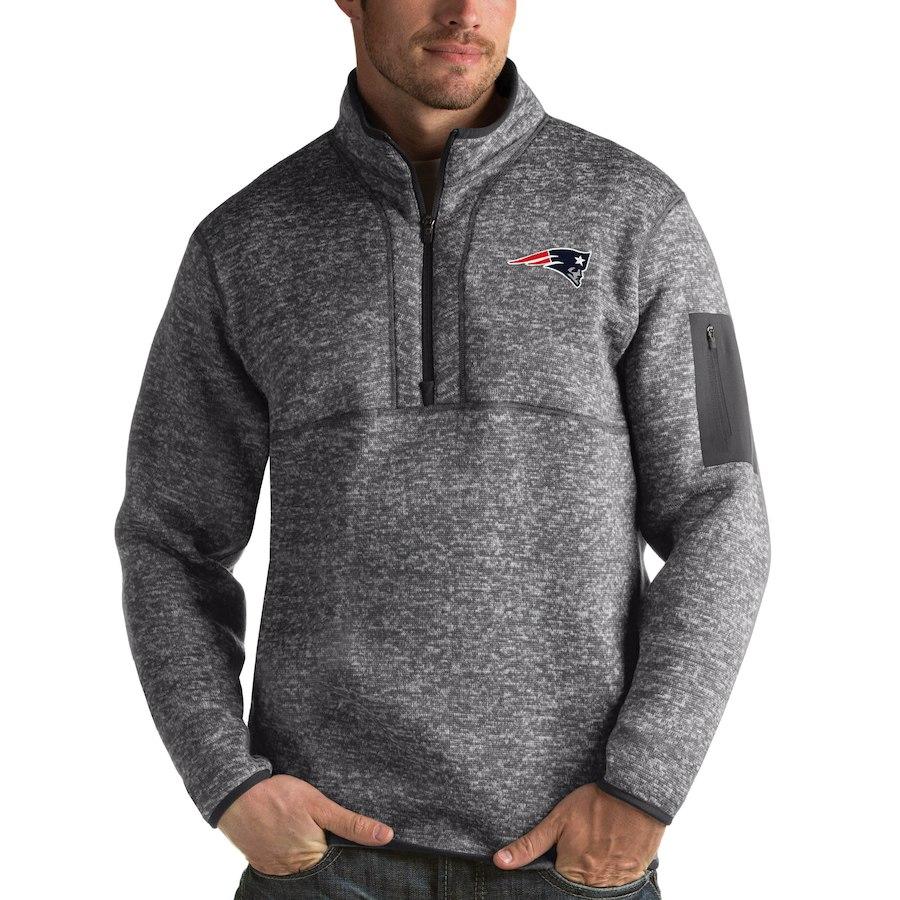 New England Patriots Antigua Fortune Quarter-Zip Pullover Jacket – Charcoal Super Bowl