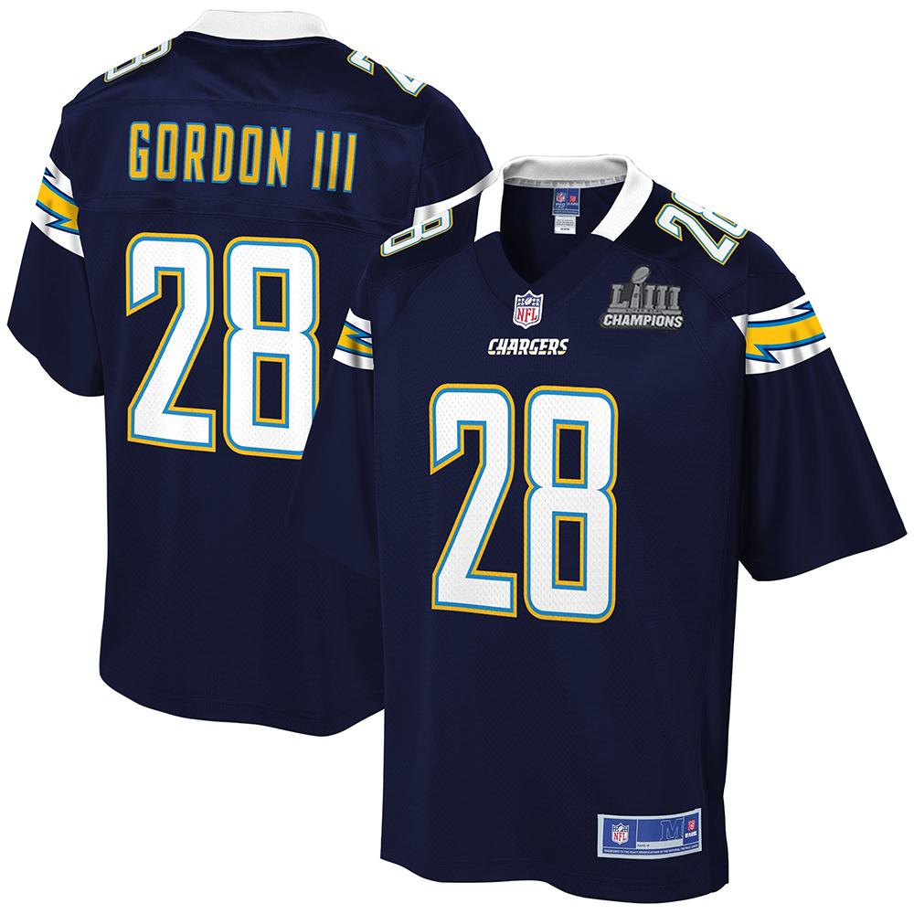 MELVIN GORDON III LOS ANGELES RAMS SUPER BOWL LIII 53 CHAMPIONS PATCH FOOTBALL MEN'SJERSEY - NAVY - 2019