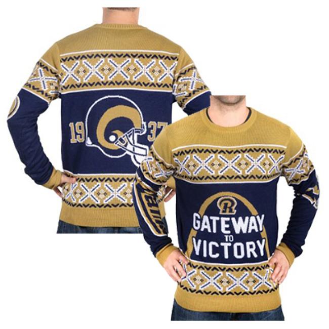 LOS ANGELES RAMS SUPER BOWL BROWN AND NAVY UGLY SWEATER