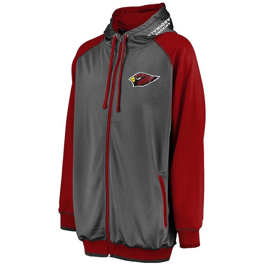 Men's Arizona Cardinals Majestic Charcoal Big & Tall Raglan Full-Zip Hoodie