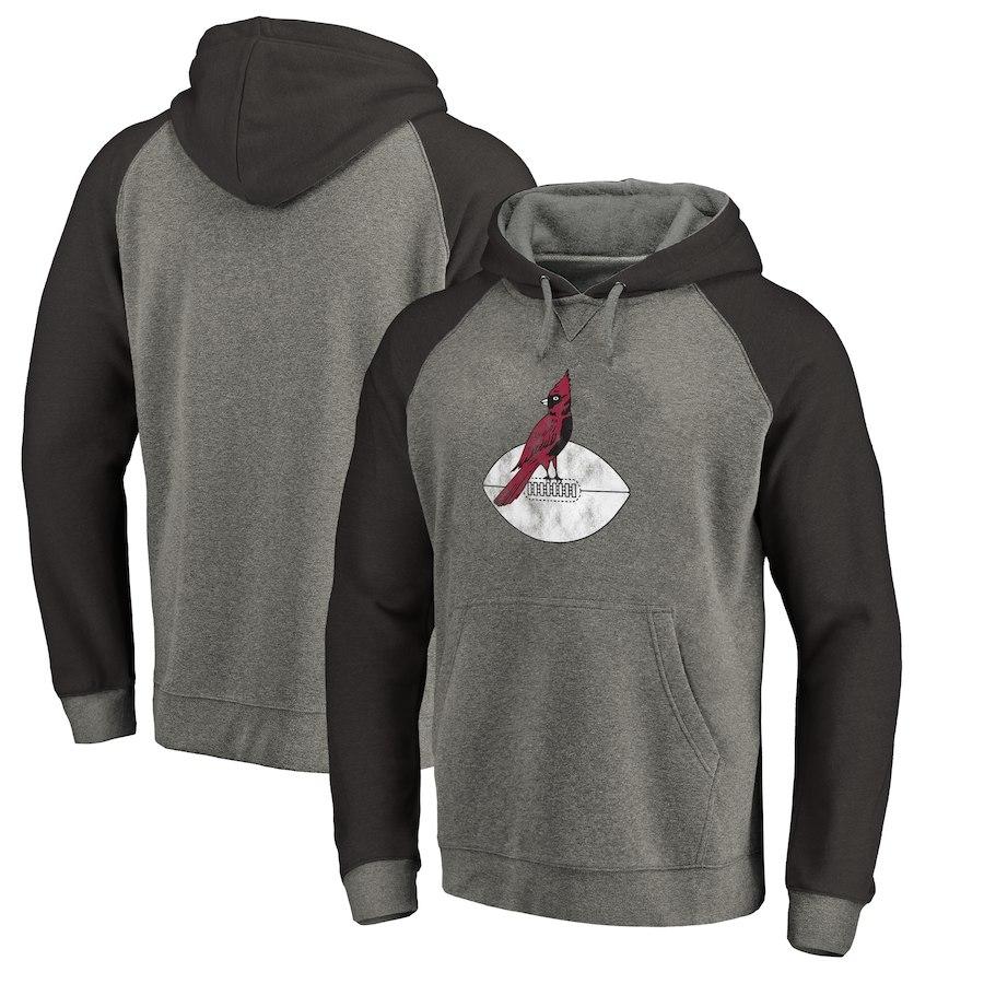 Men's Arizona Cardinals NFL Pro Line by Fanatics Branded Gray/Black Throwback Logo Big & Tall Tri-Blend Raglan Pullover Hoodie