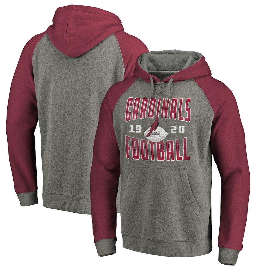 Men's Arizona Cardinals NFL Pro Line by Fanatics Branded Ash Timeless Collection Antique Stack Tri-Blend Raglan Pullover Hoodie