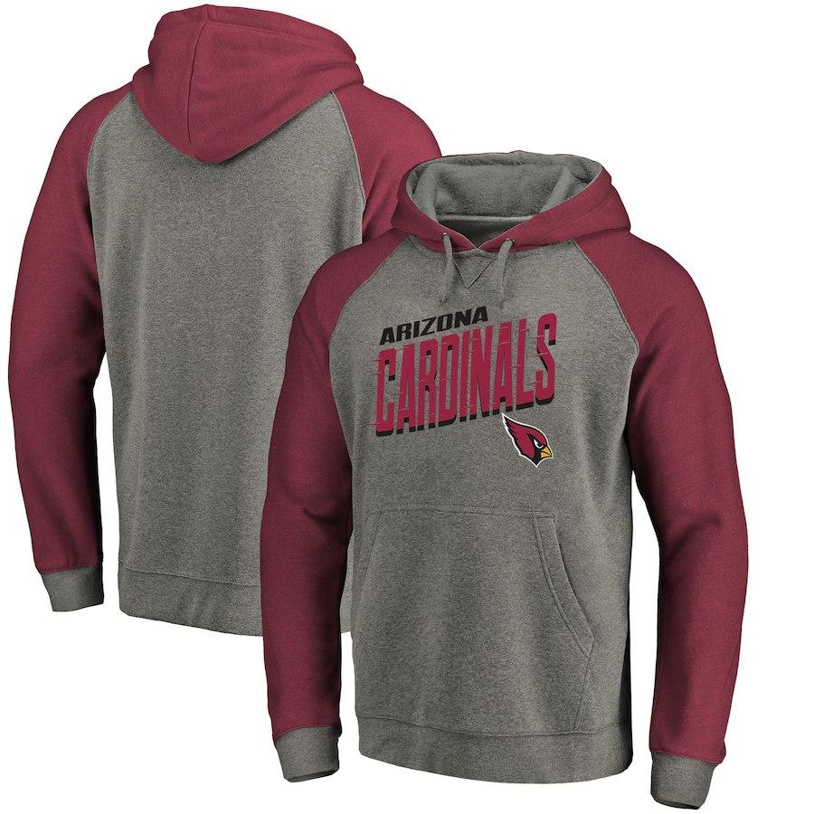 Men's Arizona Cardinals NFL Pro Line by Fanatics Branded Heathered Gray Slant Strike Tri-Blend Raglan Pullover Hoodie