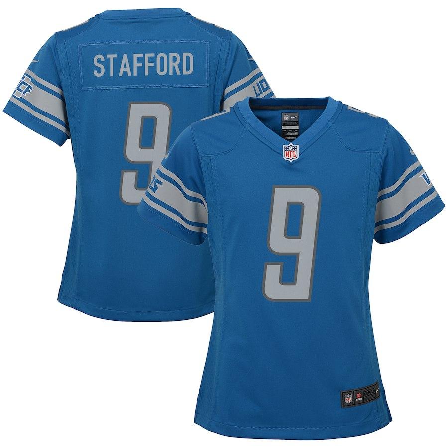 Girls Youth Detroit Lions Matthew Stafford Nike Blue Team Game Jersey