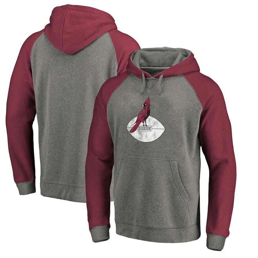 Men's Arizona Cardinals NFL Pro Line by Fanatics Branded Gray/Cardinal Throwback Logo Tri-Blend Raglan Pullover Hoodie
