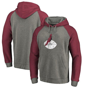 Men's Arizona Cardinals NFL Pro Line by Fanatics Branded Gray/Cardinal Throwback Logo Tri-Blend Raglan Pullover Hoodie