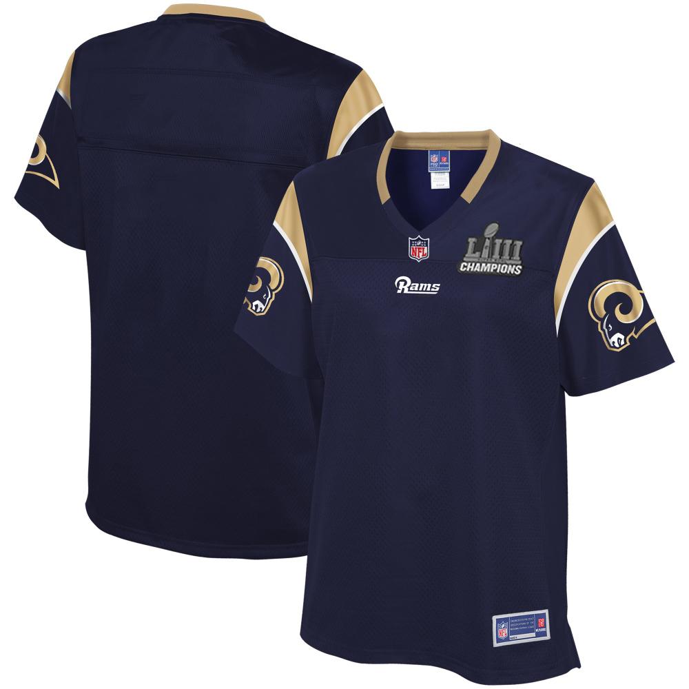 Los Angeles Rams Super Bowl LIII 53 Champions Patch Football Women's Jersey - Navy - 2019