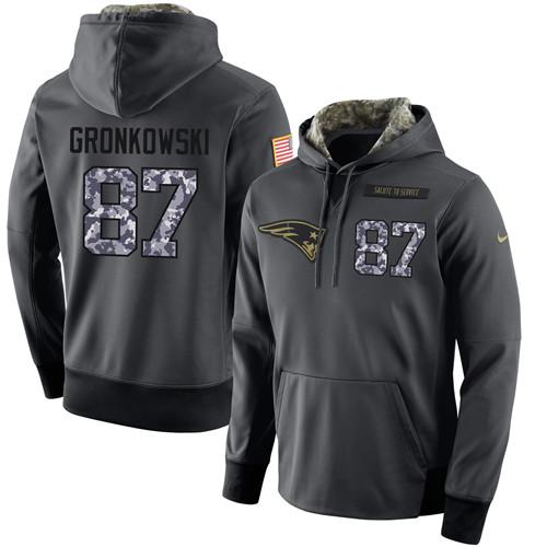 New England Patriots #87 GRONKOWSKI Stitched Black Anthracite Salute to Service Player Performance Hoodie Super Bowl