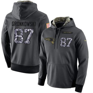 New England Patriots #87 GRONKOWSKI Stitched Black Anthracite Salute to Service Player Performance Hoodie Super Bowl