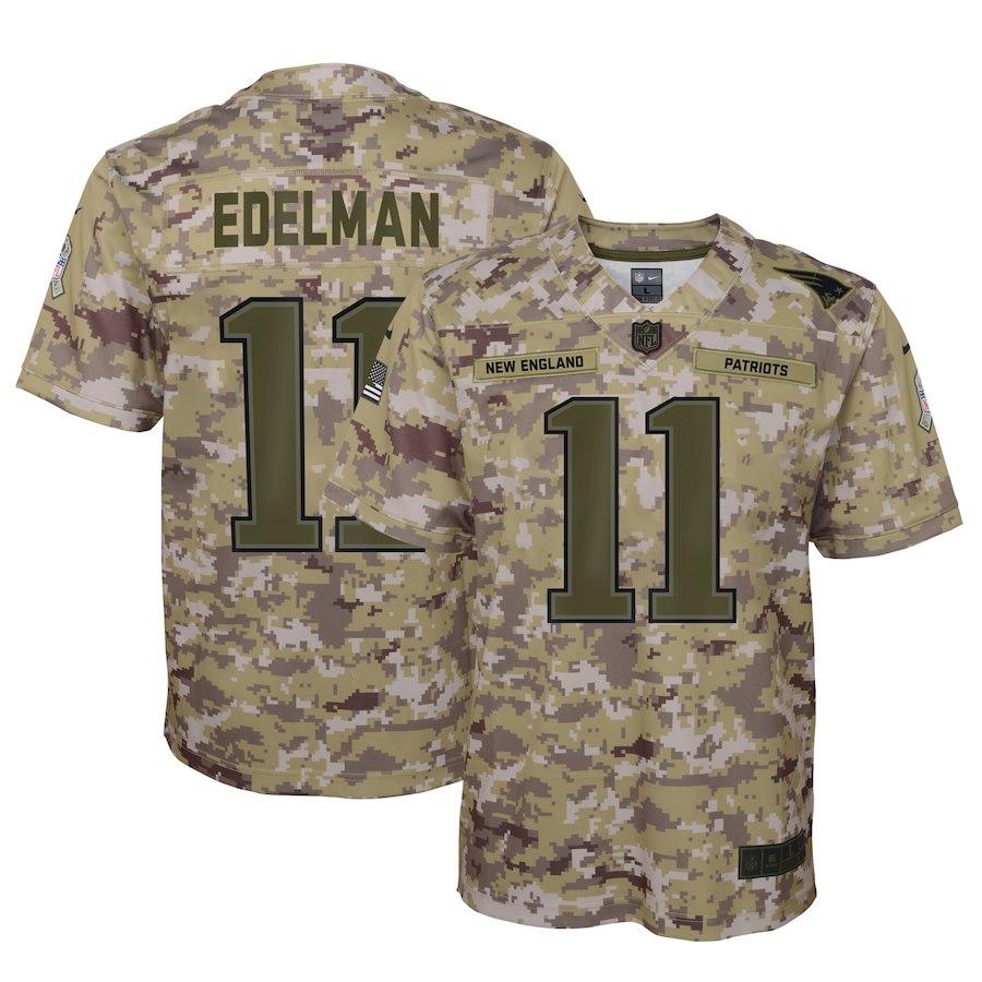 Julian Edelman New England Patriots Youth Salute to Service Game Jersey - Camo 2018/2019 Super Bowl