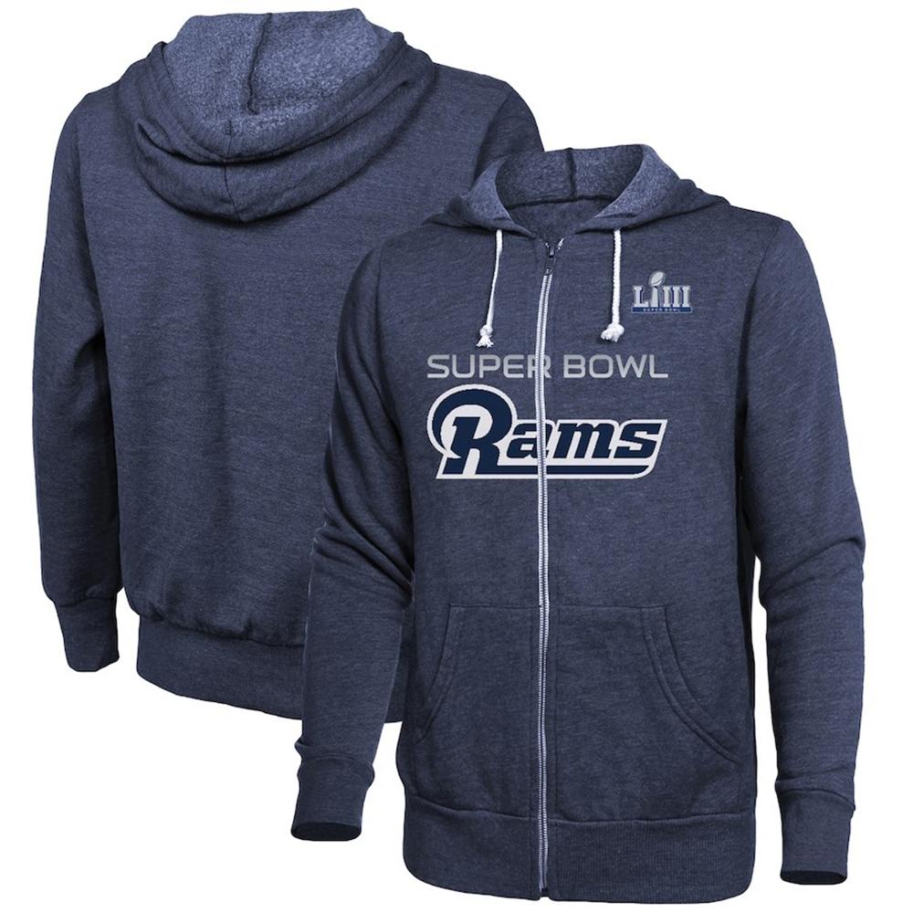 LOS ANGELES RAMS NFL SUPER BOWL LIII BOUND STACKED FULL-ZIP HOODIE – NAVY
