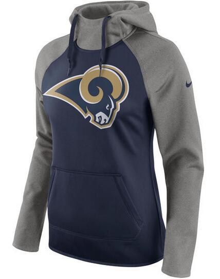 LOS ANGELES RAMS SUPER BOWL WOMEN'S ALL TIME RAGLAN PULLOVER PERFORMANCE HOODIE - NAVY HEATHERED GRAY CHRISTMAS GIFT