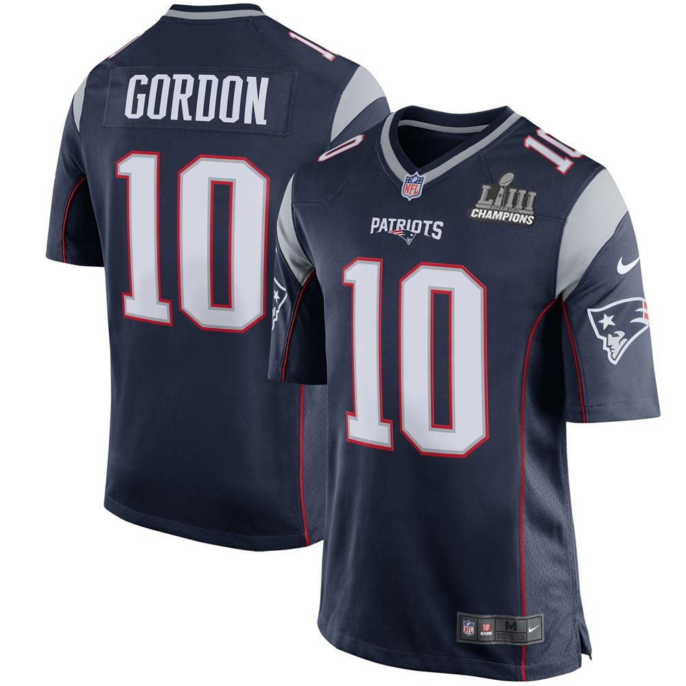 Josh Gordon New England Patriots Super Bowl LIII 53 Champions Patch Football Men'sJersey - Navy Blue - 2019